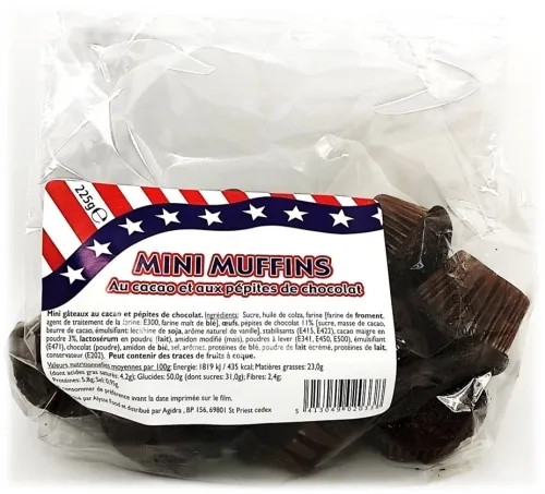 Mini muffins cacao-pépites chocolat paquet 225g