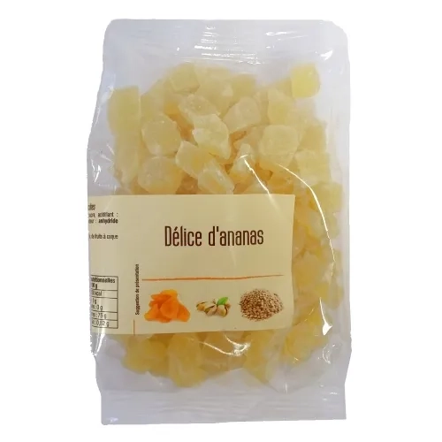 Ananas déshydratés en cubes, sucrés paquet 250g