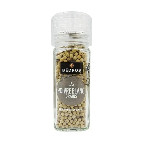 Poivre blanc en grains moulin 54g Bédros