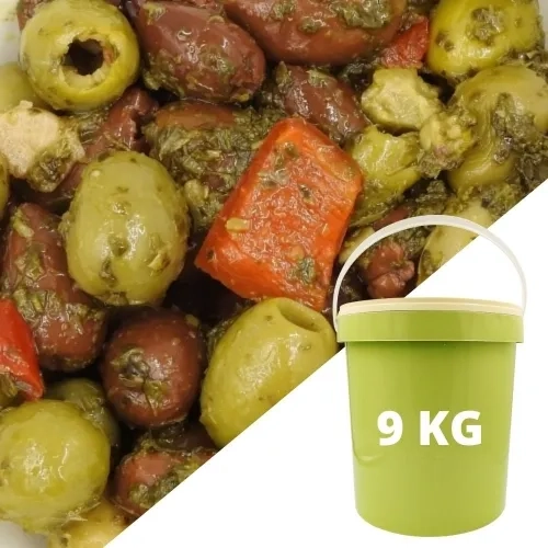 Olives cocktail dénoyautées basilic ail cal 23/27