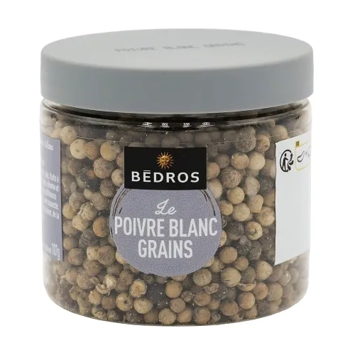Poivre blanc en grains pot 107g Bédros