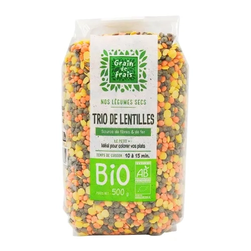 Lentilles trio BIO  paquet 500g GRAIN DE FRAIS