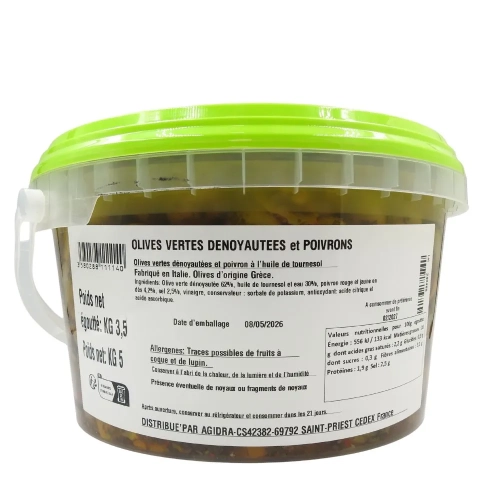 Olives vertes dénoyautées et poivrons