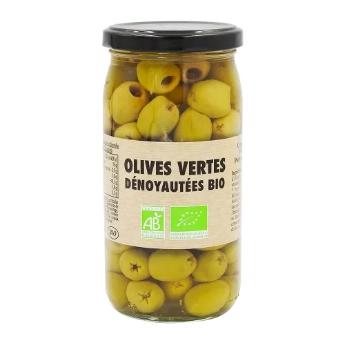 Olives vertes dénoyautées BIO pot 37 cl.
