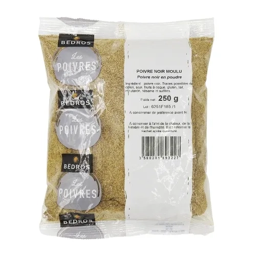 Poivre noir moulu sachet 250g Bédros