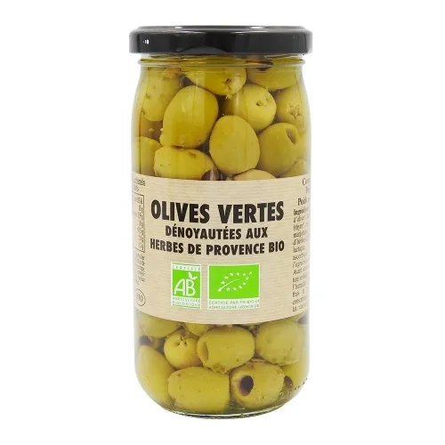 Olives vertes dénoyautées aux herbes BIO pne 160g