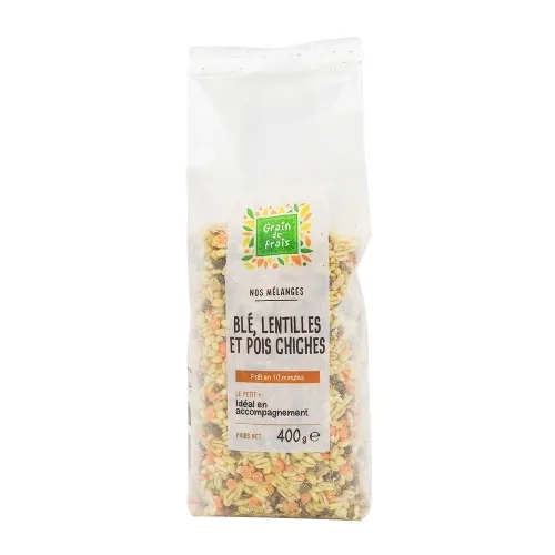 Mélange de blé, lentilles et pois chiches pqt 400g