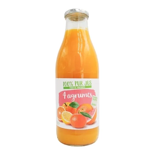 Pur jus 4 agrumes bouteille verre 1L