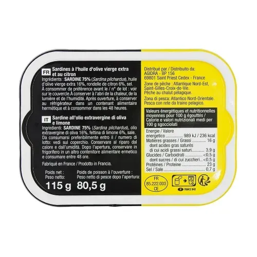 SARDINES A L'HUILE D'OLIVE ET CITRON 80 G