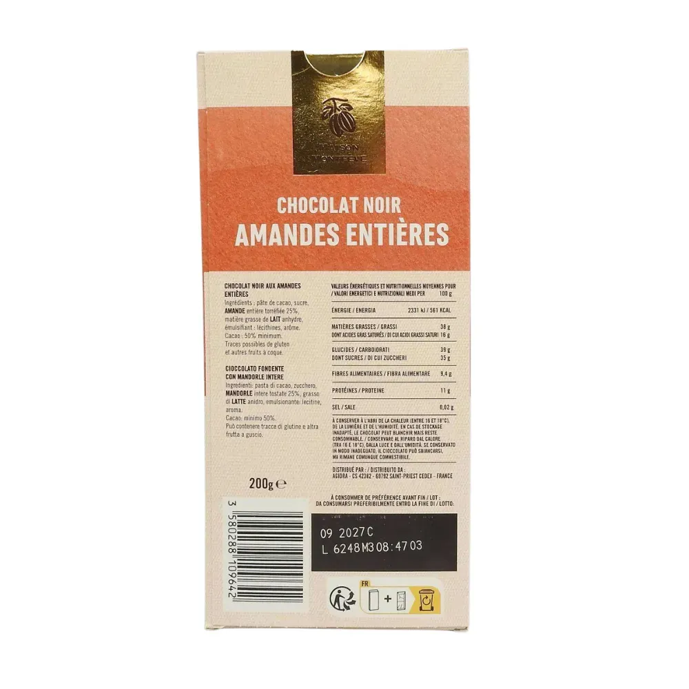 TAB CHOC NOIR AMANDES 200G