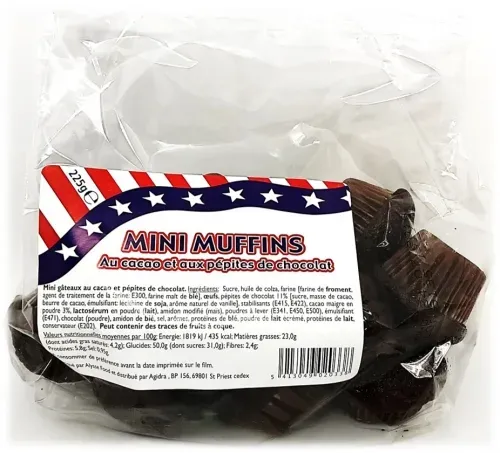 MINI MUFFIN AU CACAO ET PEPITES DE CHOCOLAT 225 GR