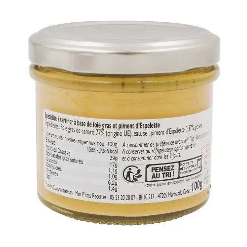 DELICE FOIEGRASDE CANARD AU PIMENTD'ESPELETTE100GR
