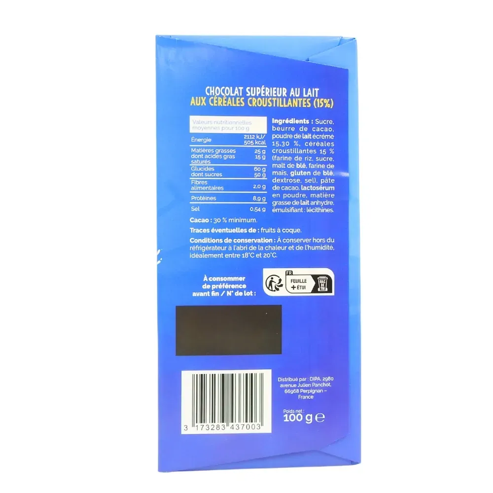 TAB CHOC LAIT CEREALES 100G