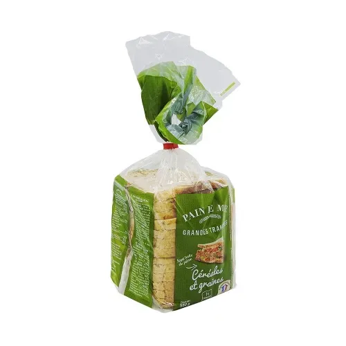 PAIN DE MIE GRANDES TRANCHES CEREALES GRAINES 550G