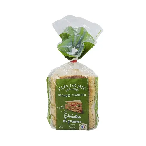 PAIN DE MIE GRANDES TRANCHES CEREALES GRAINES 550G