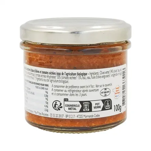 TARTINABLE BIO OLIVES TOMATES SECHEES 100GR