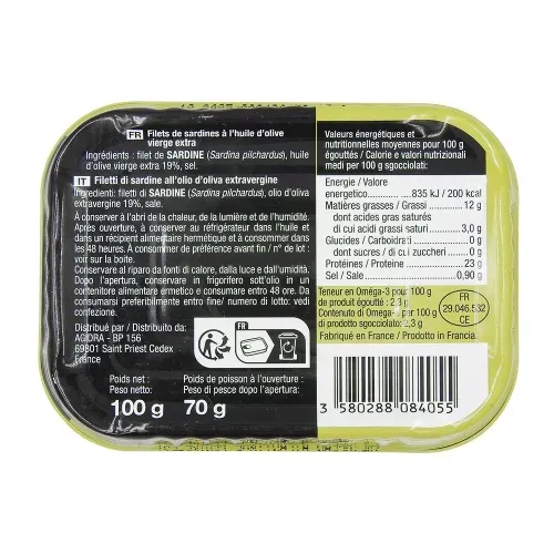 FILETS DE SARDINE A L'HUILE D'OLIVE VE  70GR