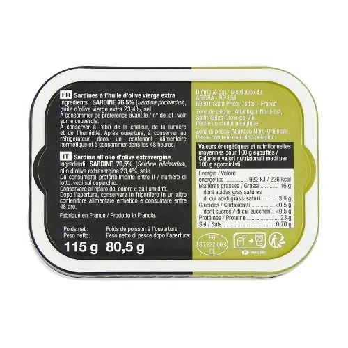 SARDINES A L'HUILE D'OLIVE EXTRA VIERGE 80G