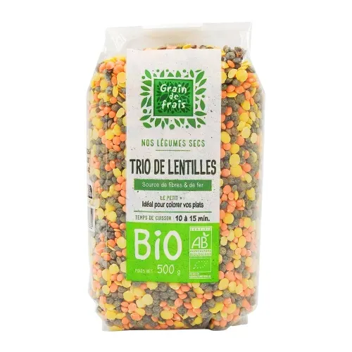 LENTILLES TRIO BIO GRAIN DE FRAIS 500g/CT 15
