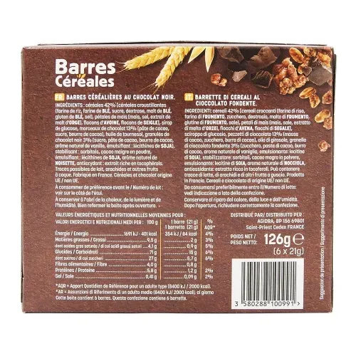 BARRE CEREALE CHOCOLAT NOIR 126GR