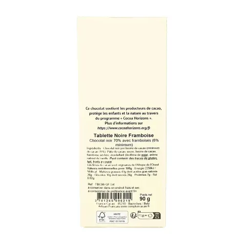 TABLETTE CHOC NOIR FRAMBOISE 90G