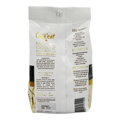 PALETS DE CHOCOLAT BLANC DESSERT 200 GR
