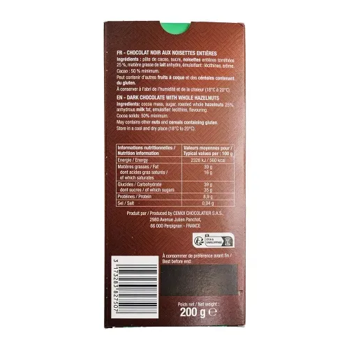 TABLETTE CHOC NOIR NOISETTE 200G