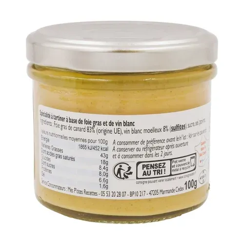 DELICE DE FOIE GRAS DE CANARD AU VIN BLANC 100GR