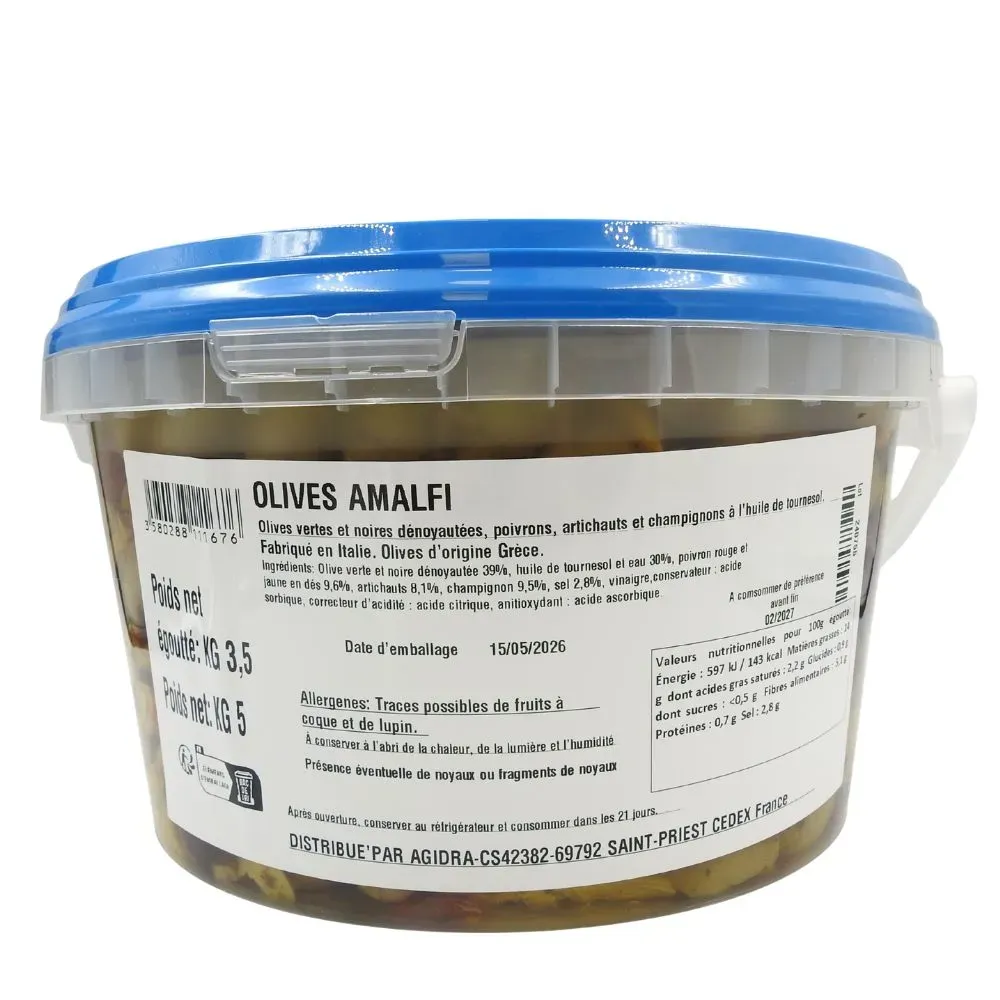 OLIVES VERTES & NOIRES DENOYAUTEES AMALFI SEAU 5KG