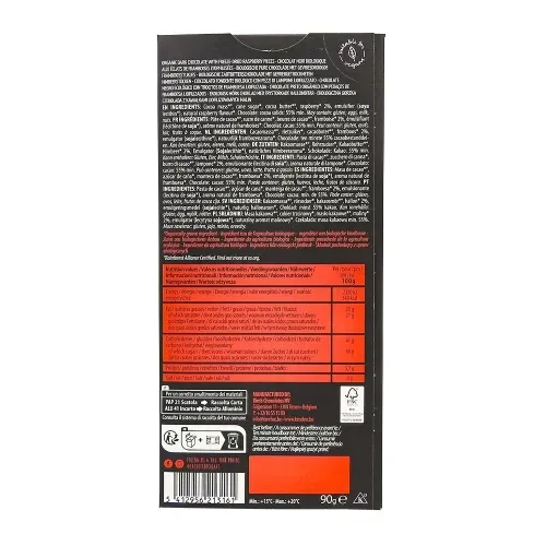 TABLETTE CHOCOLAT BIO NOIR FRAMBOISE 90GR