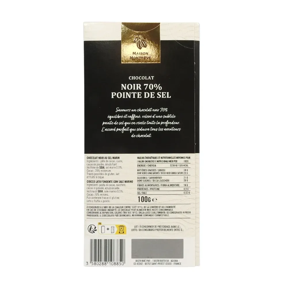 TABLETTE 100G CHOC NOIR 70% SEL MARIN