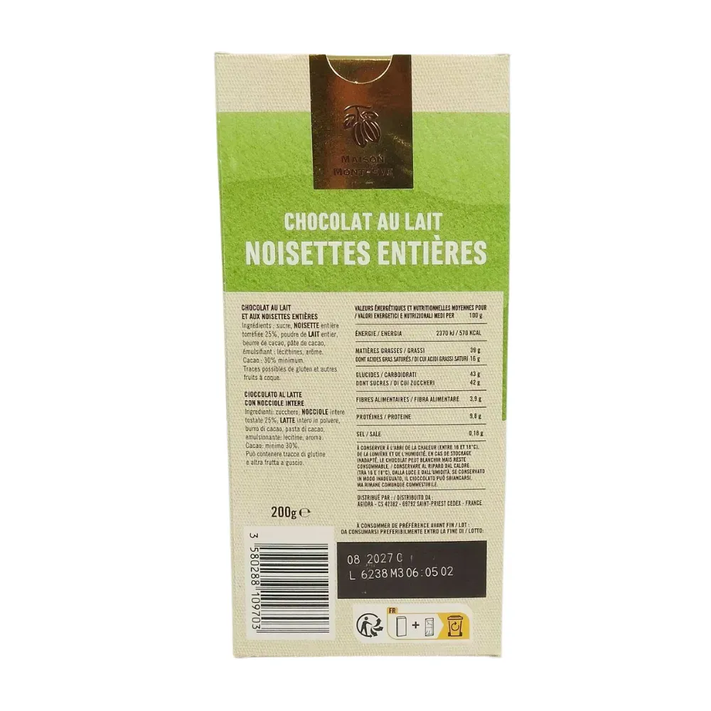 TAB CHOC LAIT NOISETTE 200G