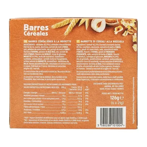 BARRE CEREALE NOISETTE 126GR