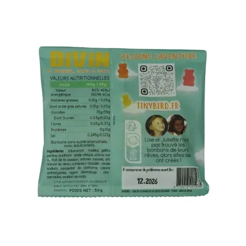 BONBON TINYBIRD SANS SUCRE 50GR