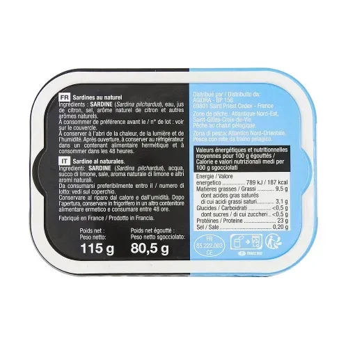 SARDINES SANS ARETES AU NATUREL 80G