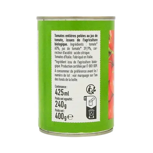 TOMATE ENTIERE BIO PELEE 240G SAVINO