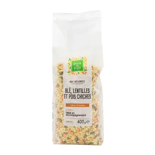MELANGE BLE, LENTILLES, POIS CHICHE 400GR